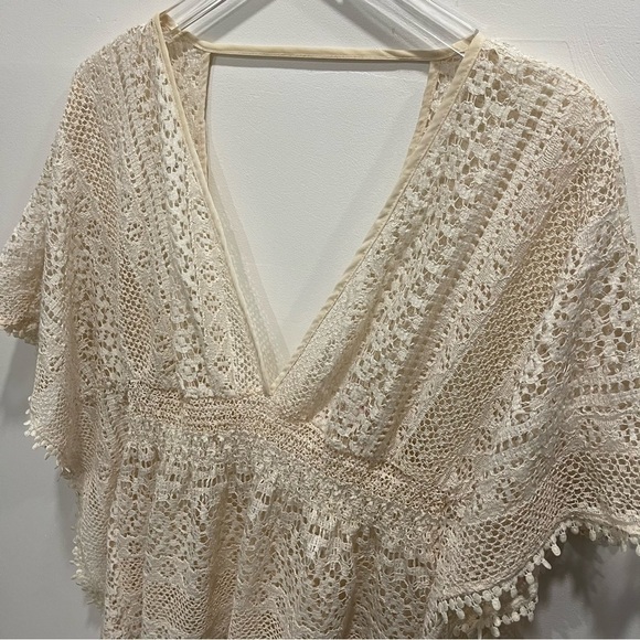 Xhilaration Lace Crochet Kaftan Mini Dress Swim Cover-Up in Cream Large - Picture 3 of 8